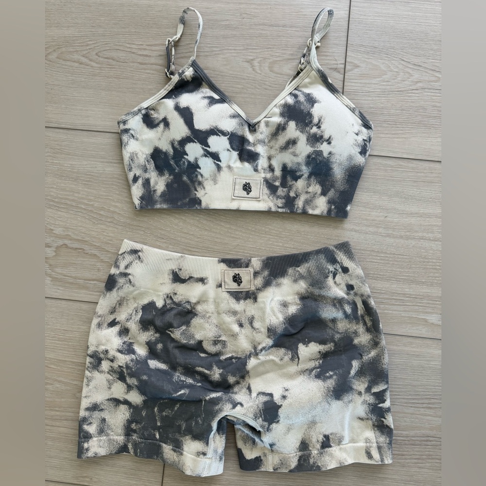 Darc Sport Cream Stone Marble Bra & Shorts Set M/L